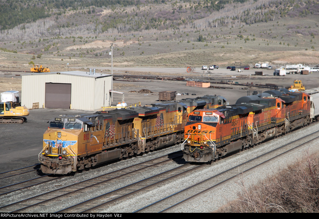 BNSF Westbound Manifest Passes UP Work Train